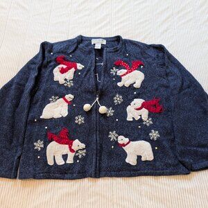 VINTAGE Heirloom Collectibles 2004 Christmas Collection polar bear cardigan L